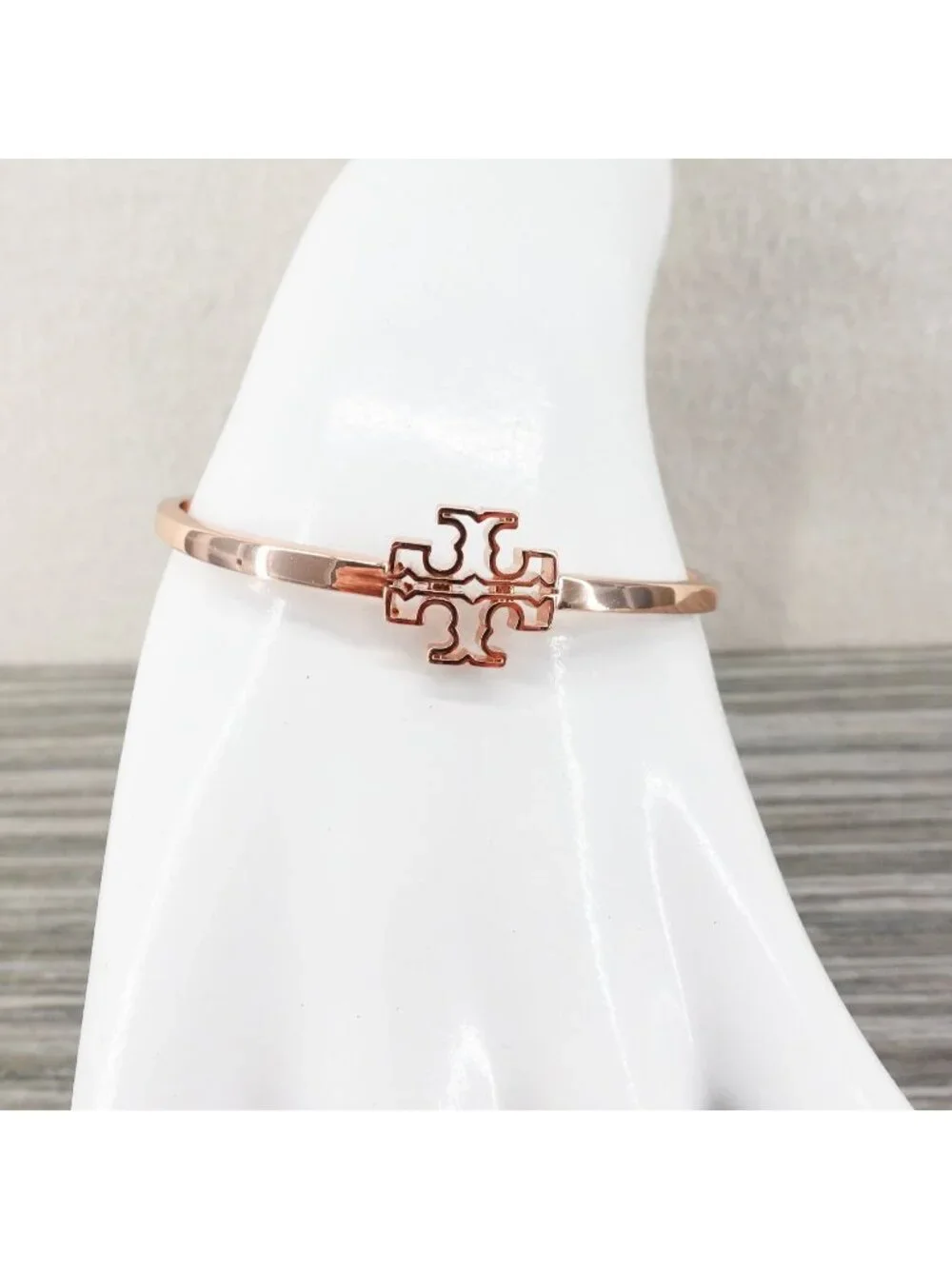 Tory Burch Britten Logo Cuff Bracelet Rose Gold OS